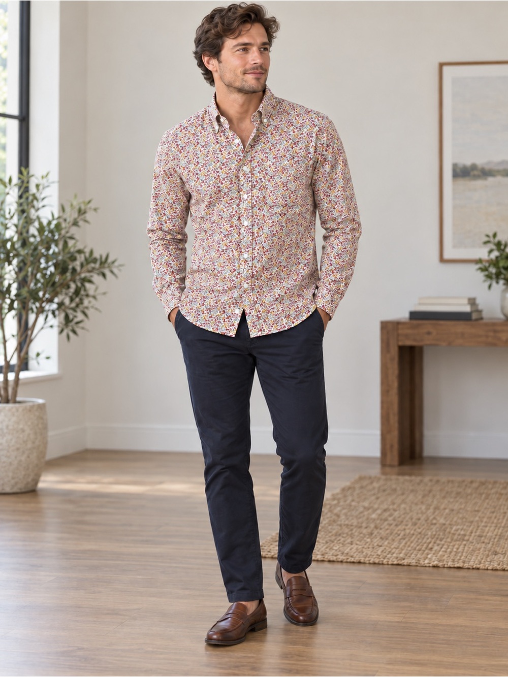 J.Crew Flex Washed Slim Floral Button-Down Shirt Men’s M